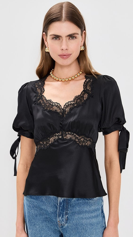 Damen Satinbluse mit Spitzenakzenten Shopnory