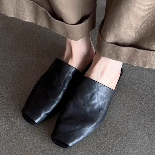 Damen Geschlossene Mule-Slipper aus softem Leder mit quadratischer Kappe Shop Nory