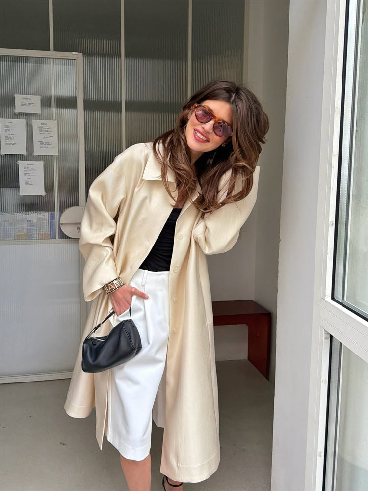 Damen Leichter Satin‑Optik Longcoat mit kastiger Oversize‑Silhouette Shop Nory