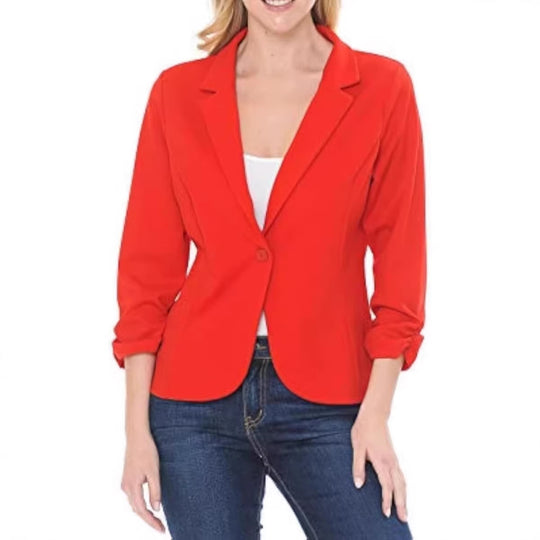 Damen taillierter Jersey-Blazer mit Ein-Knopf-Verschluss und dreiviertelärmeln Shop Nory
