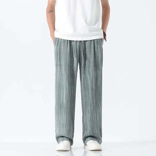 Herren weite Leinenhose mit verstellbarem Tunnelzugbund, lässiger Bundfaltenoptik und seitlichen Eingrifftaschen Shop Nory