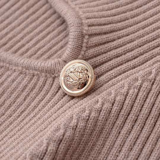 Damen Gerippter Stretch-Feinstrickpullover mit Brust-Cut-Out und Zierknöpfen Shop Nory