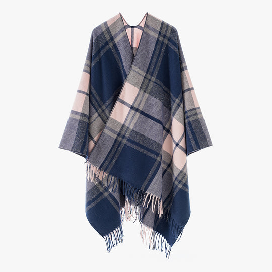 Damen Rechteckiger Plaid‑Überwurf mit weichem Wollmix und Fransensaum Shop Nory