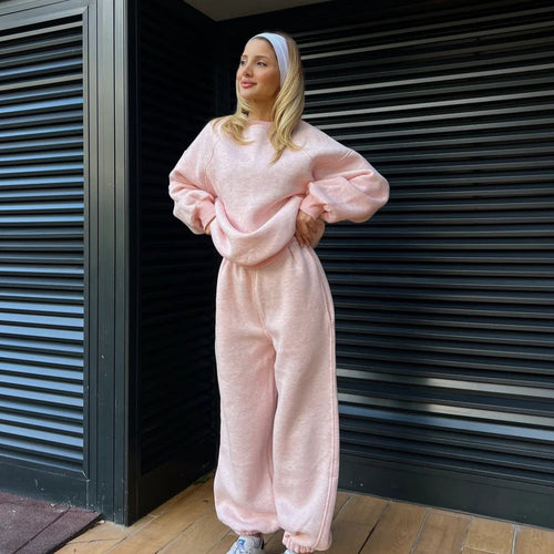 Damen Oversized Sweatshirt- und Palazzo-Jogginghose Set aus schwerem Baumwollfleece Shop Nory