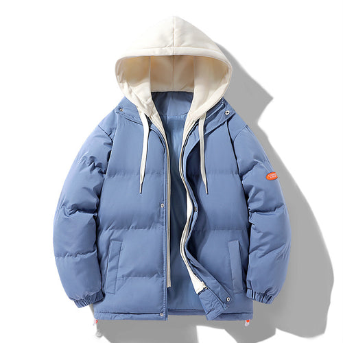 Herren Wattierte Pufferjacke mit kontrastfarbener Kapuze, winddichter Außenhülle und Kordelzug Shop Nory