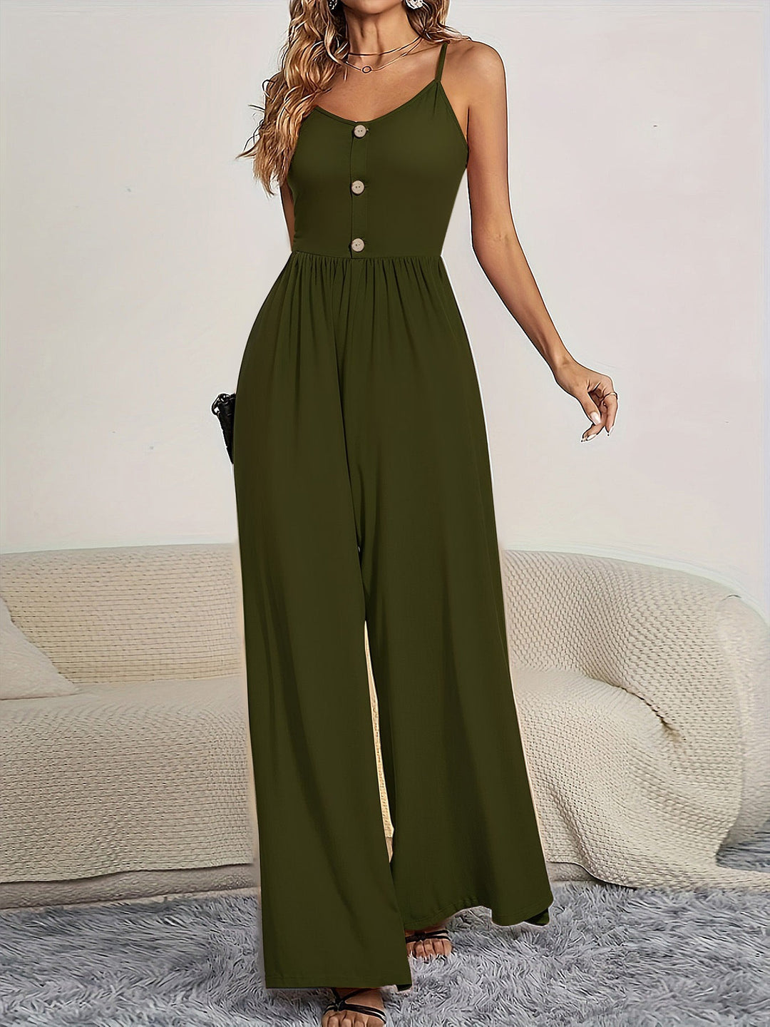 Damen Jumpsuit mit knöpfbarem Oberteil und weitem Bein