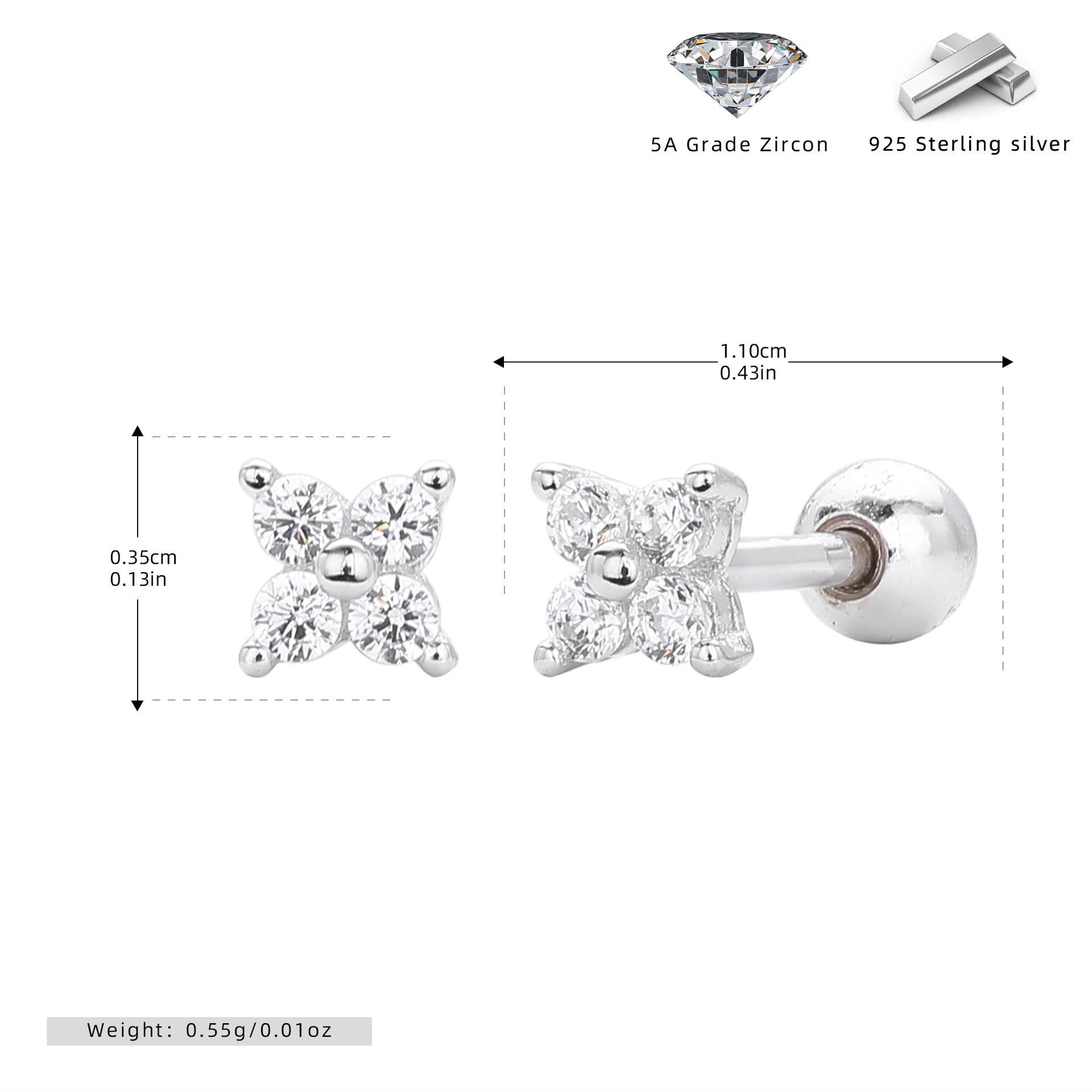 Damen Ohrstecker aus 925 Sterling Silber mit funkelndem Zirkonbesatz Shop Nory