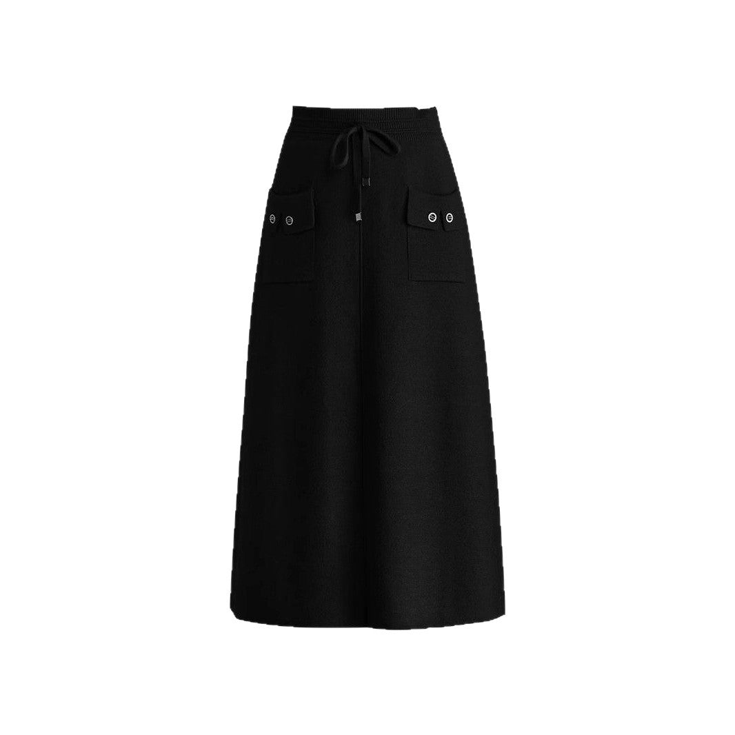 Damen Modischer Maxirock mit Taschen und Bindegürtel Shop Nory