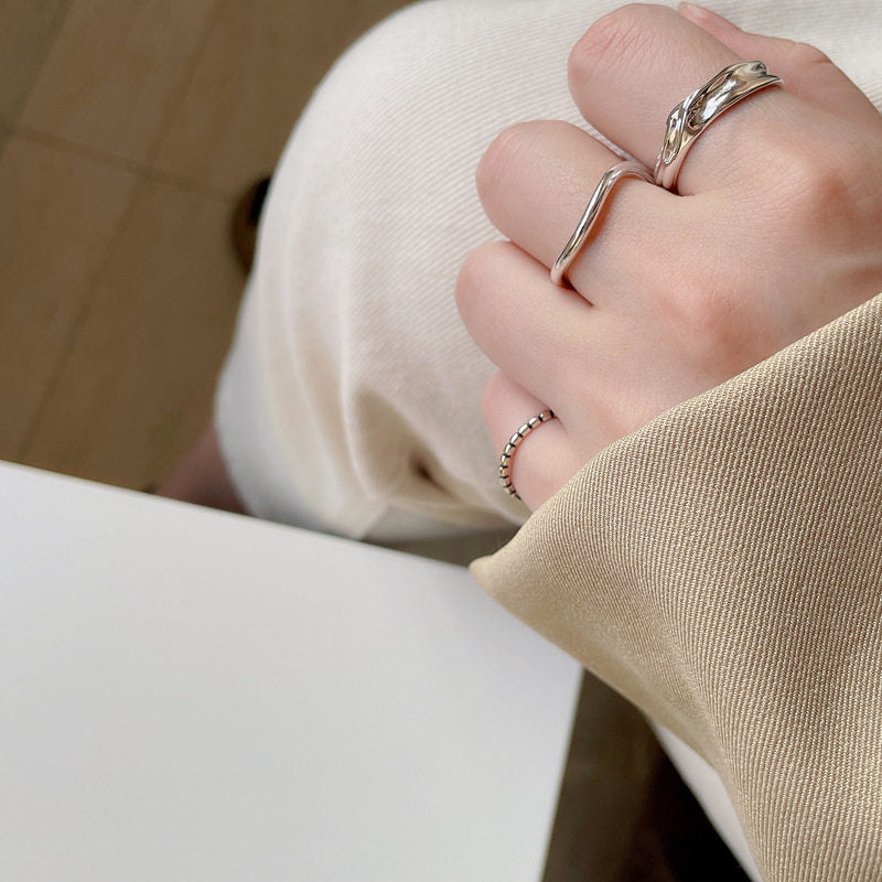 Damen Offener Edelstahlring mit elegantem Wellen-Design Shop Nory