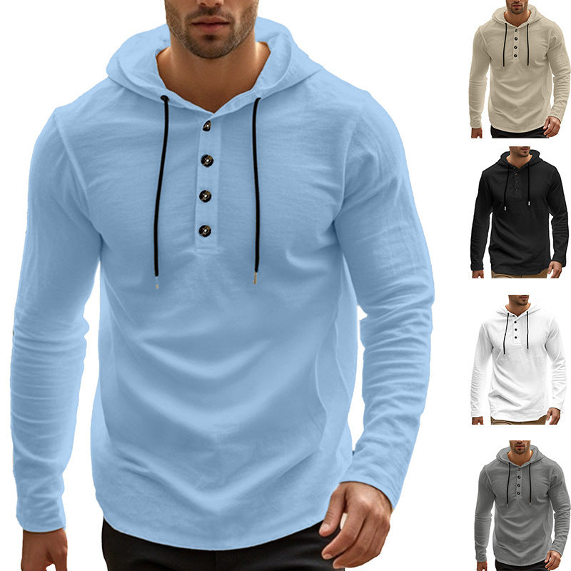 Herren sportlicher Hoodie mit Knopfleiste und funktionalen Taschen