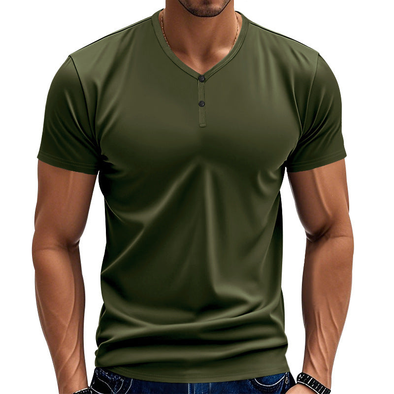 Herren Kurzarm Henley-T-Shirt mit strukturiertem V-Ausschnitt