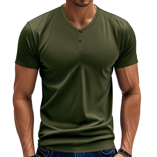 Herren Kurzarm Henley-T-Shirt mit strukturiertem V-Ausschnitt
