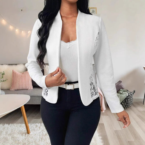 Damen elegante Blazerjacke mit Spitzenakzenten