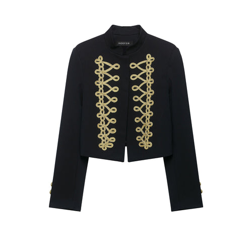 Damen Cropped Militärinspirierte Kurzjacke mit dekorativer Goldborte Shop Nory