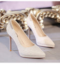Damen nan elegante Abend-Pumps mit feinem Glitzermesh, spitzer Zehenpartie, filigranem Stilettoabsatz und dekorativer Fersenapplikation