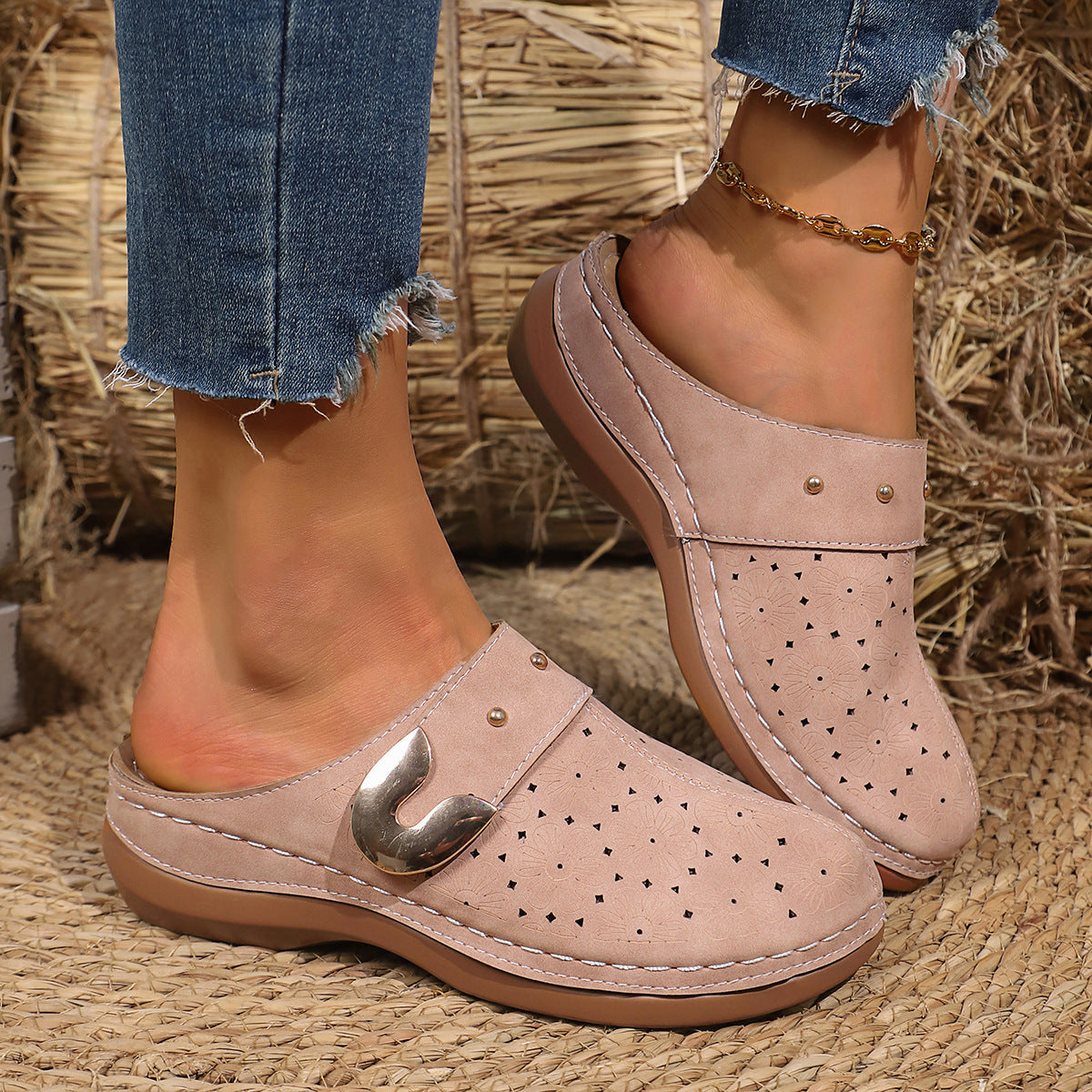 Damen Komfortable Clogs mit blumigen Verzierungen und ergonomischem Fußbett Shopnory