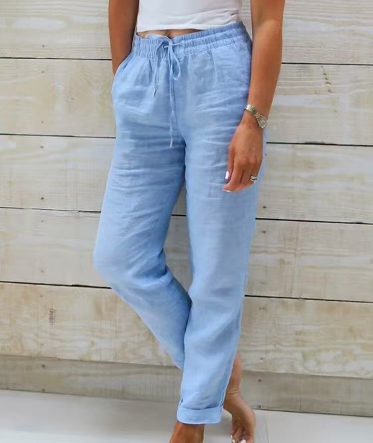 Damen nan lässige Leinenhose mit elastischem Bund Kordelzug und Seitentaschen Shop Nory