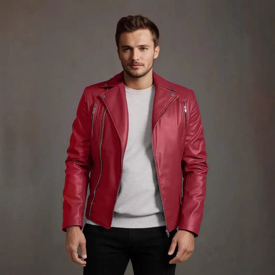Herren Kunstleder Bikerjacke mit Steppnähten