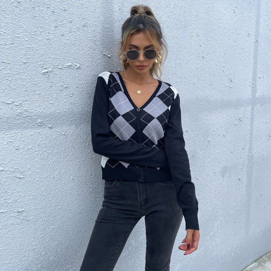 Damen Gemusterter V-Pullover Shop Nory