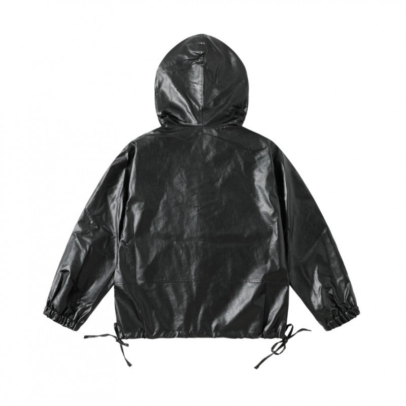[Unisex Kapuzen-Boxy-Jacke im Lederlook mit Tunnelzug und Pattentaschen Shop Nory]