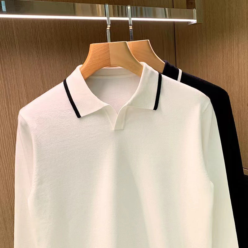 Herren Feinstrick-Polopullover mit offenem Polokragen und kontrastierter Kanten Shop Nory