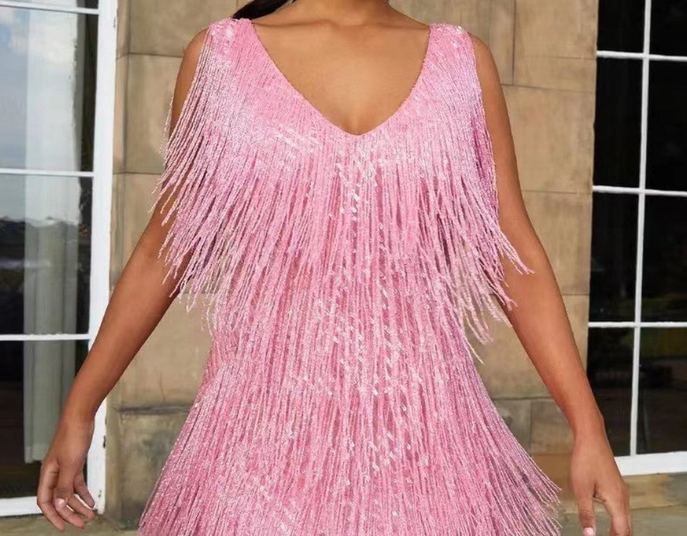 Rüschenquast V-Ausschnitt Ärmelloses Minikleid