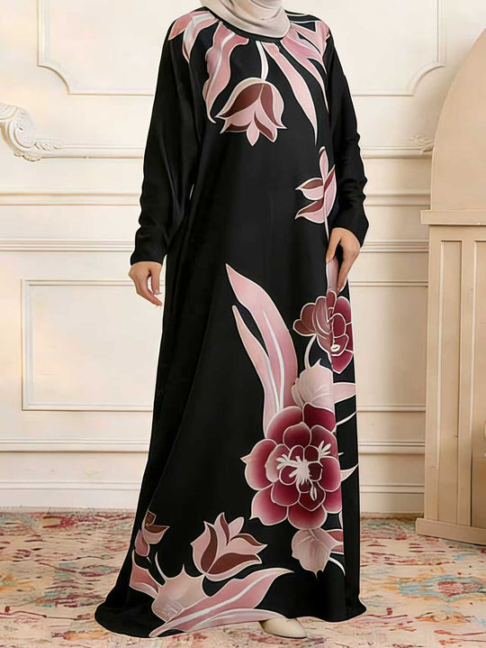 Damen Maxikleid im Kaftan-Stil mit handbemaltem Blumenprint Shop Nory