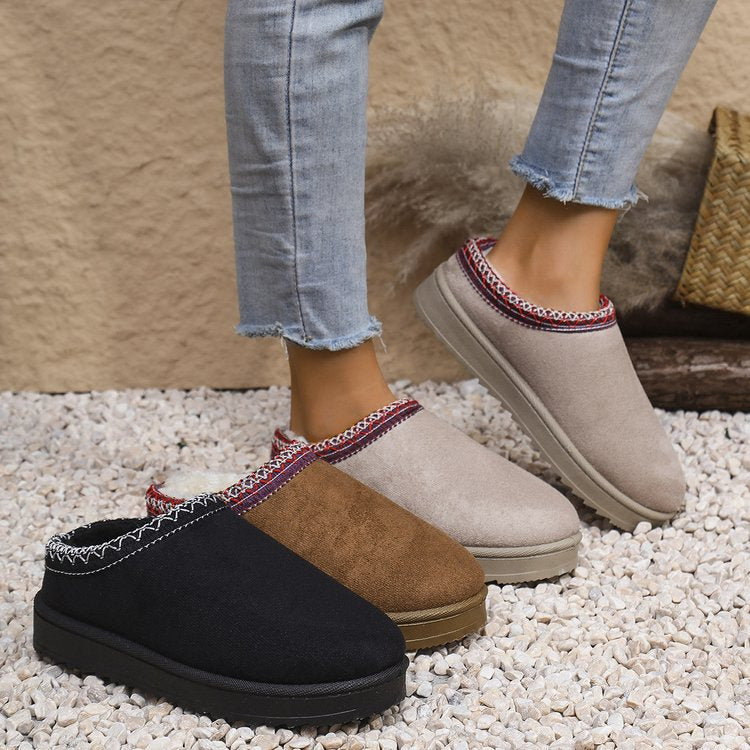 Damen Gefütterte Velours‑Slipper mit gestricktem Schaftbund und profilierter Plateausohle Shop Nory