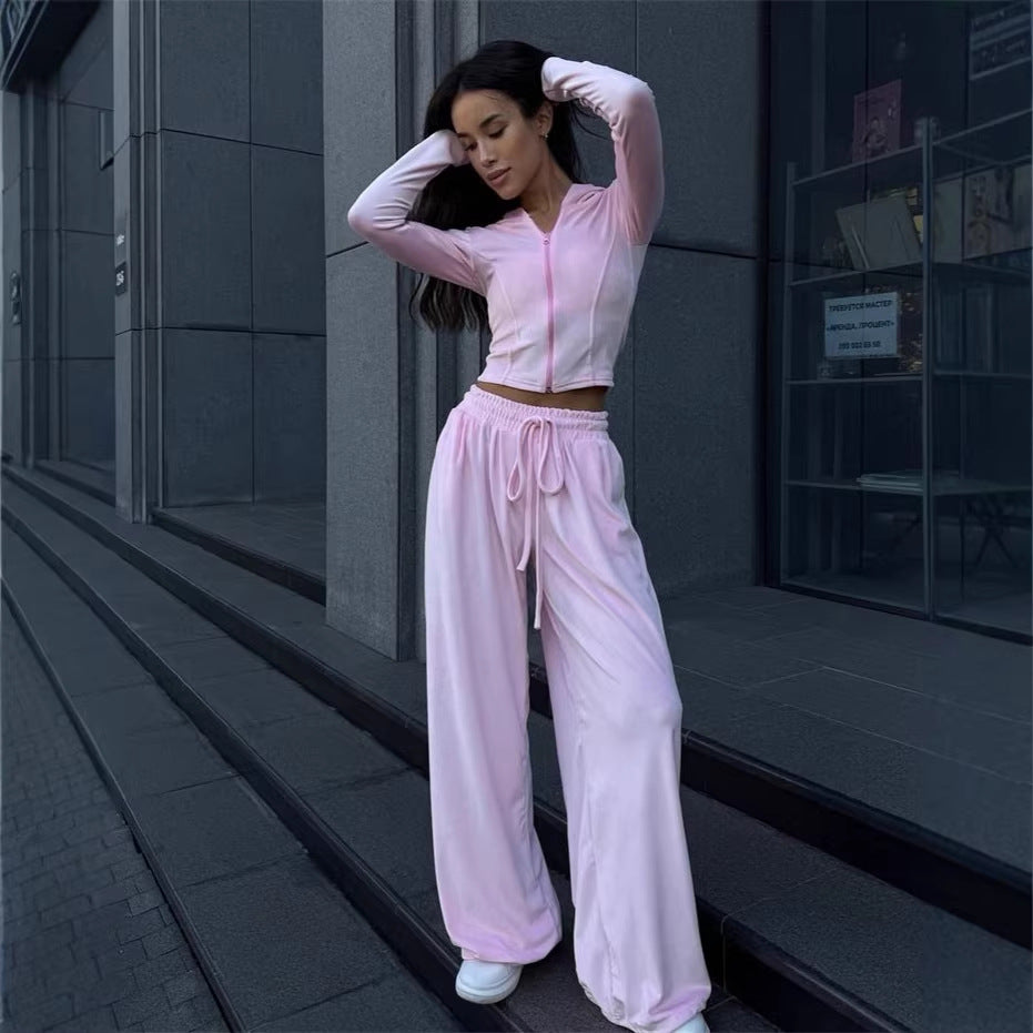 Damen Lounge-Set mit taillierter Kapuzenjacke und extraweiter Palazzo-Jogginghose Shop Nory