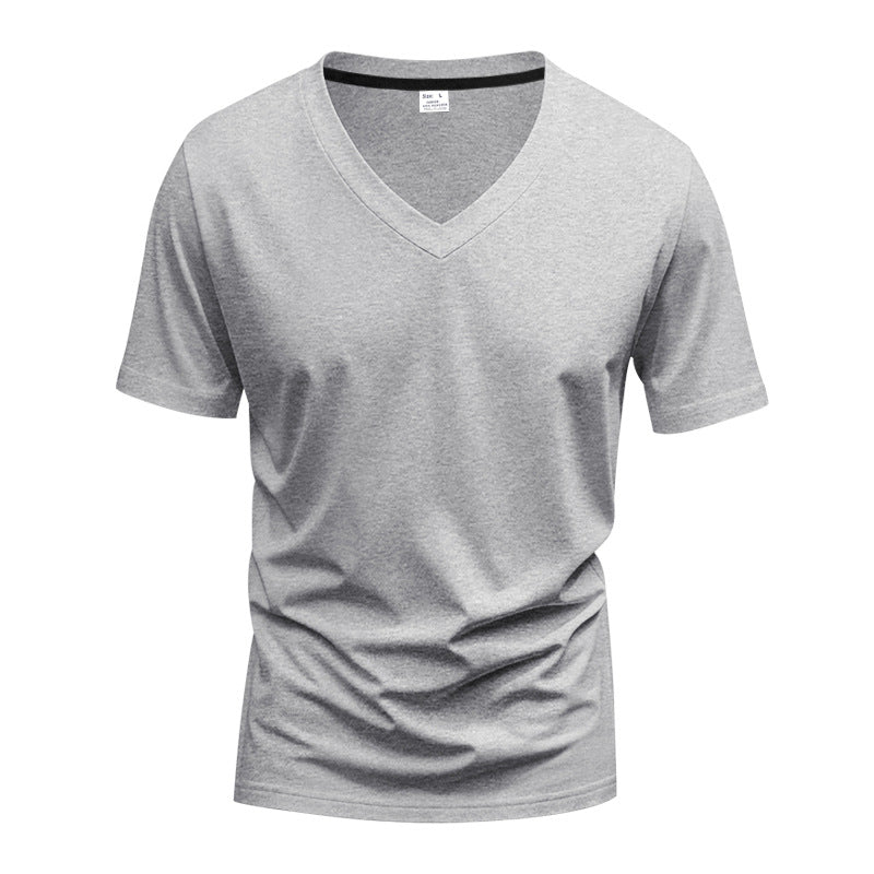 Herren nan klassisches V-Ausschnitt T-Shirt aus feinem Baumwolljersey mit verstärktem Nackenband und Doppelnaht Shopnory
