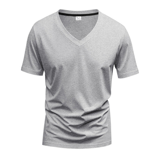 Herren nan klassisches V-Ausschnitt T-Shirt aus feinem Baumwolljersey mit verstärktem Nackenband und Doppelnaht Shopnory