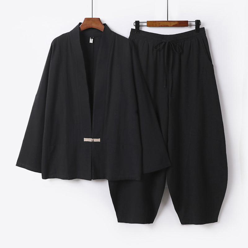 Herren Kimono-Loungewear-Set mit kurzem Schalkragen und weiten Harem-Bundhosen Shop Nory