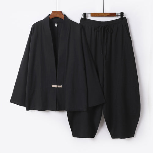 Herren Kimono-Loungewear-Set mit kurzem Schalkragen und weiten Harem-Bundhosen Shop Nory