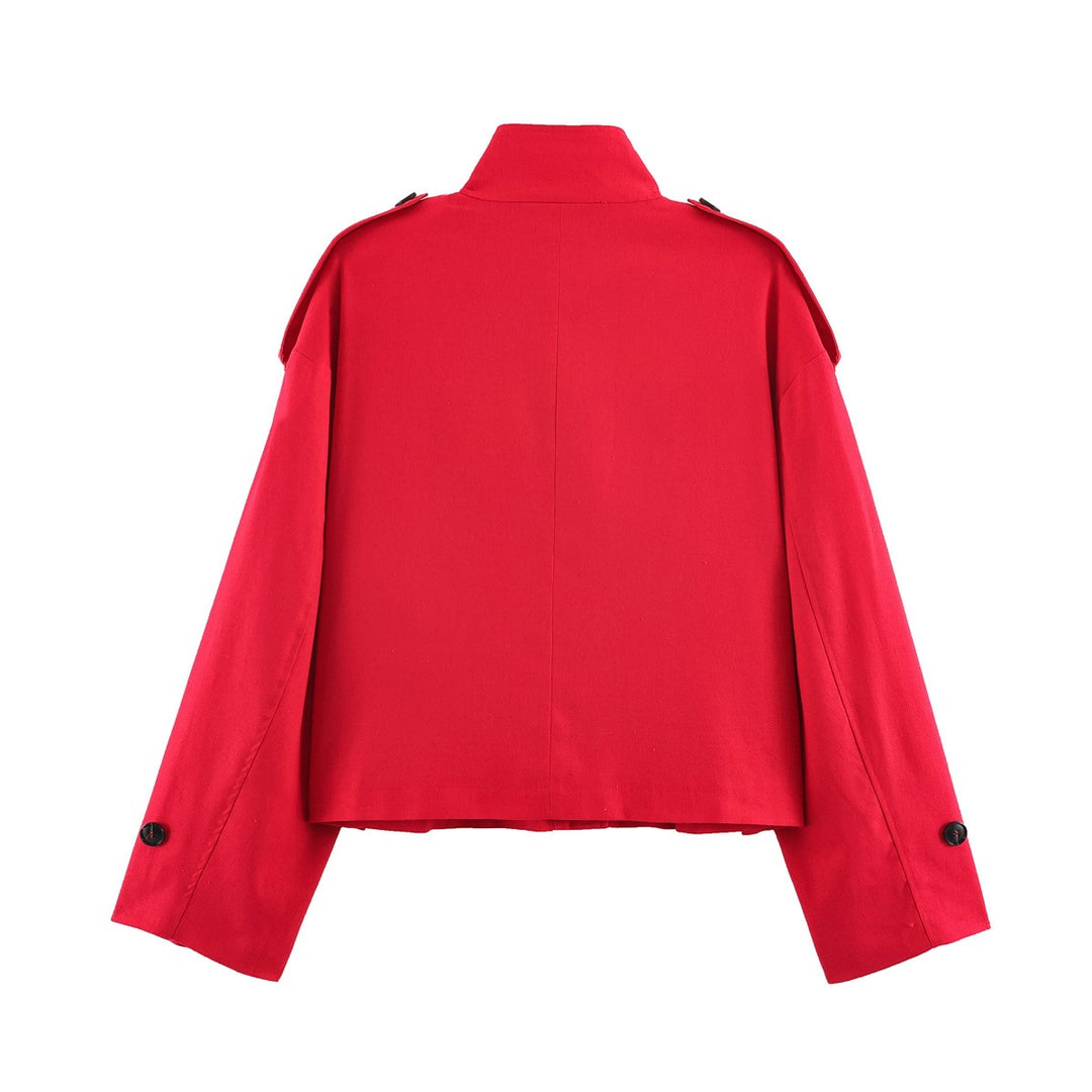 Damen Kurze Cargojacke mit Stehkragen, Schulterklappen und Knopfleiste Shop Nory