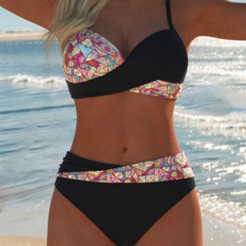 Damen Bandeau-Bikini mit hoch taillierten Höschen und lShopnoryhaftem Paisleymuster