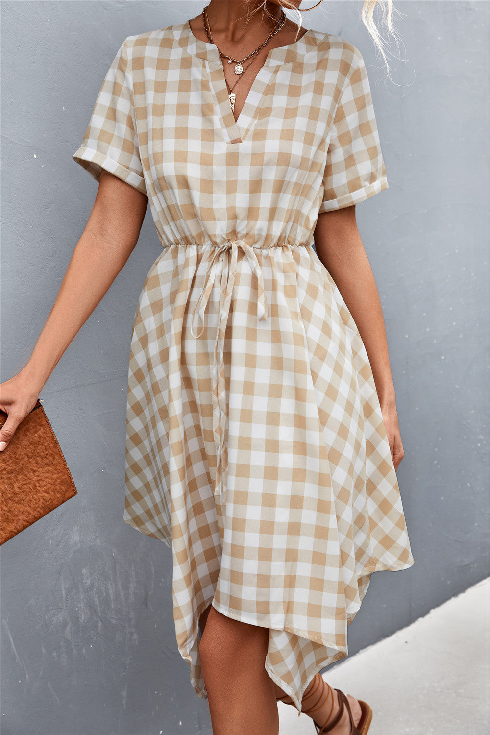 Damen Midikleid mit modernen Karomuster Shopnory