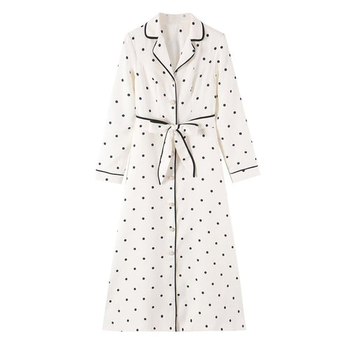 Damen Midi-Hemdblusenkleid mit Polka‑Dot, Kontrastpaspel und Taillengürtel Shop Nory