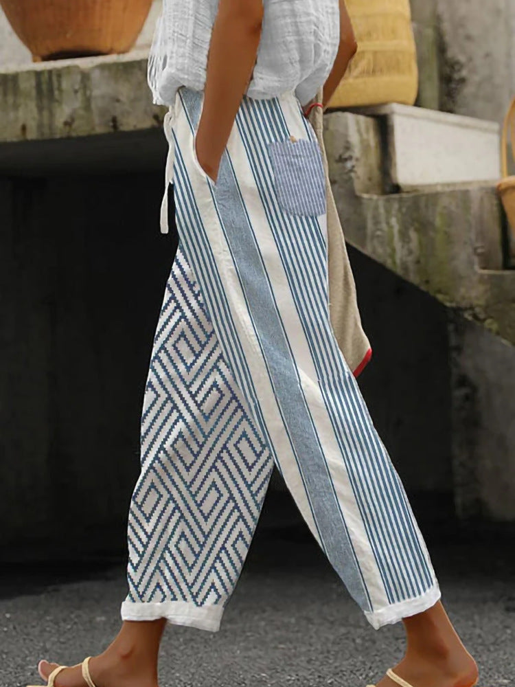 Damen Weite Leinenhose mit handgewShopnorytem Muster