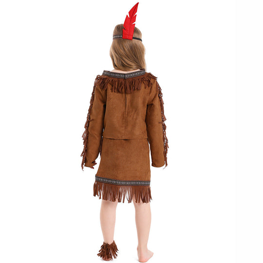 Mädchen Indianerin Kostüm mit Fransen und verzierten Details Shop Nory