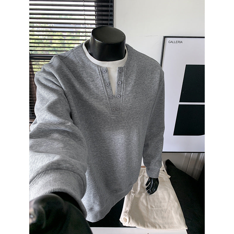Herren Sweatshirt mit Henley-Knopfleiste, relaxed Fit und gerippten Bündchen Shop Nory