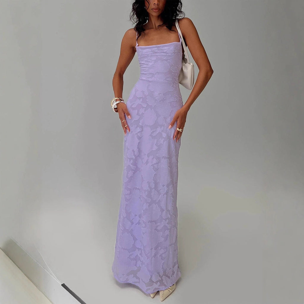 Damen Elegantes Abendkleid mit floralem Spitzenmuster und Spaghettiträgern