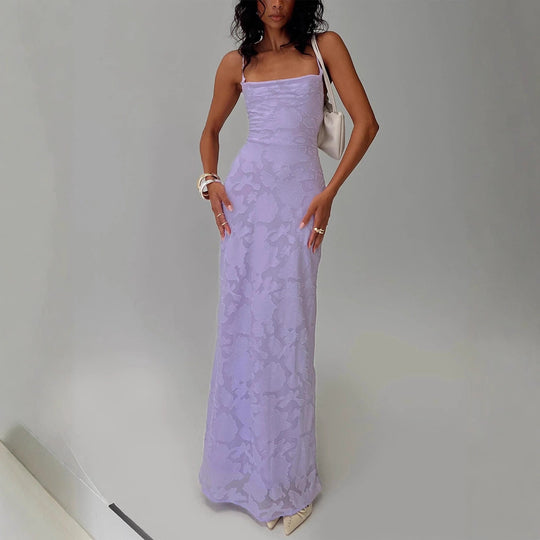 Damen Elegantes Abendkleid mit floralem Spitzenmuster und Spaghettiträgern