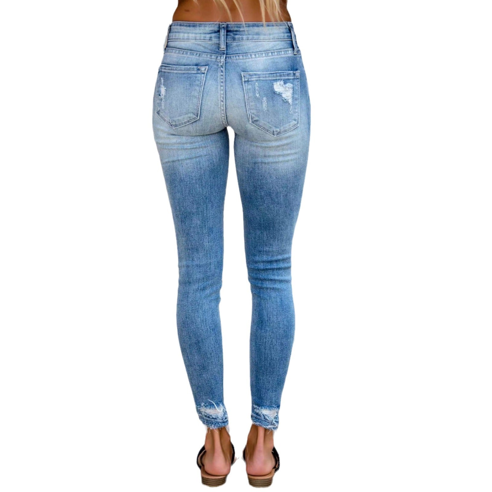 Damen Skinny Jeans mit modischen Rissen und hohem Bund