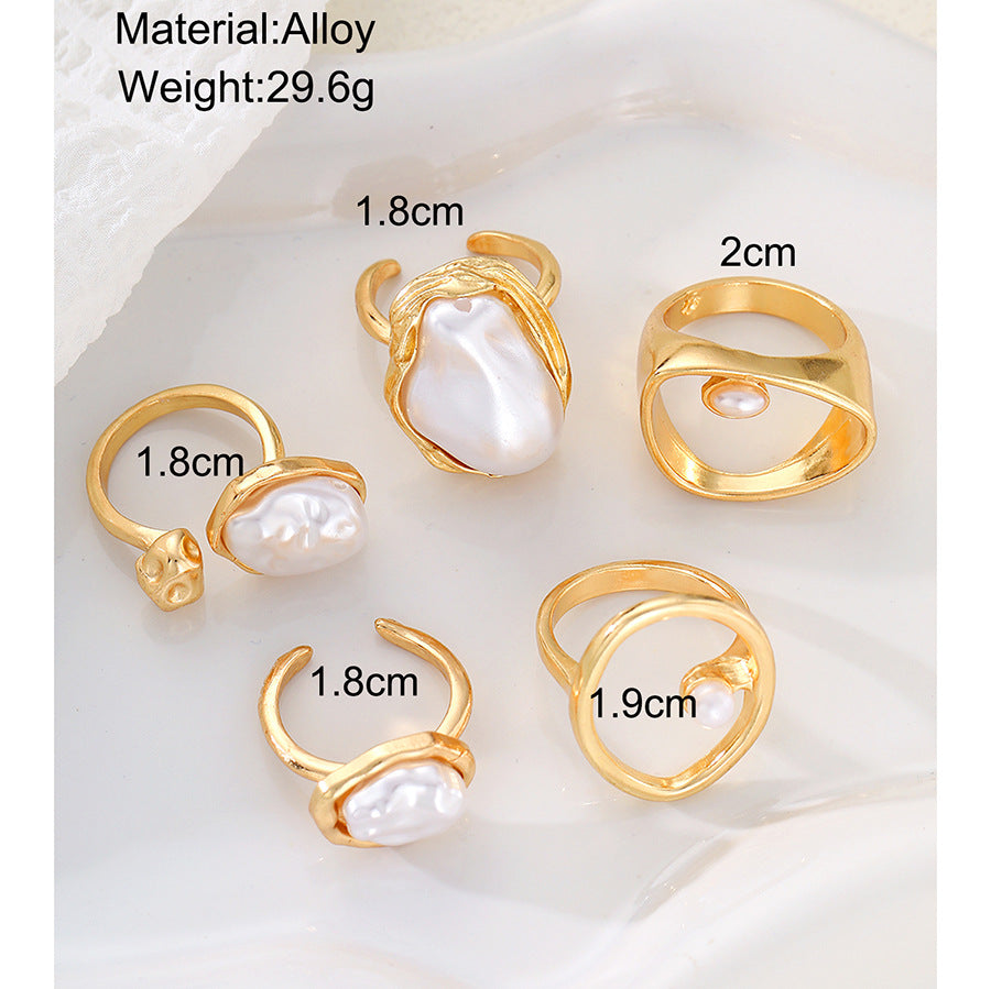 Damen Ring-Set mit einzigartigen Perlendesigns und modernem Goldrahmen Shop Nory