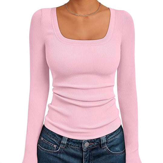 Damen Figurnahes Ripp-Langarmshirt mit weitem Carré-Ausschnitt und Stretch-Baumwollmix Shop Nory