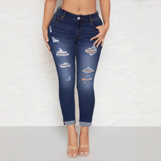 Damen Hochtaillierte Skinny-Jeans mit Destroyed-Einsätzen und umgeschlagenem Saum Shop Nory