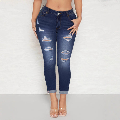 Damen Hochtaillierte Skinny-Jeans mit Destroyed-Einsätzen und umgeschlagenem Saum Shop Nory