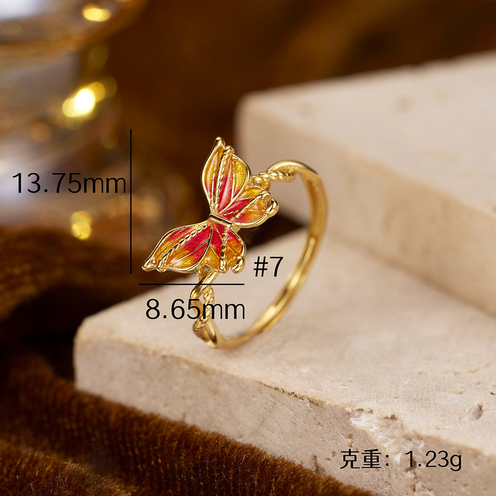 Damen filigraner Ring mit kunstvollem Schmetterlingsdesign und farbenfrohen Akzenten Shop Nory
