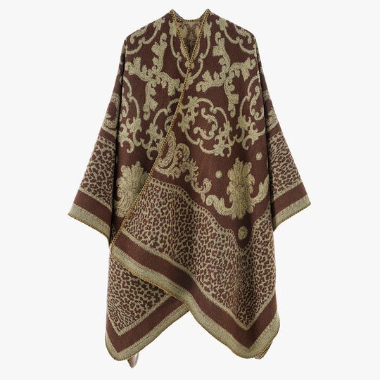 Damen Jacquard‑Capeponcho mit barockem Ornamentmuster und spitzem Zipfelsaum Shop Nory