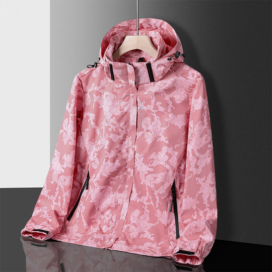 Herren leichter wasserdichter Softshell‑Hoodie mit Kapuze und Tarn‑Hex‑Alloverprint Shop Nory